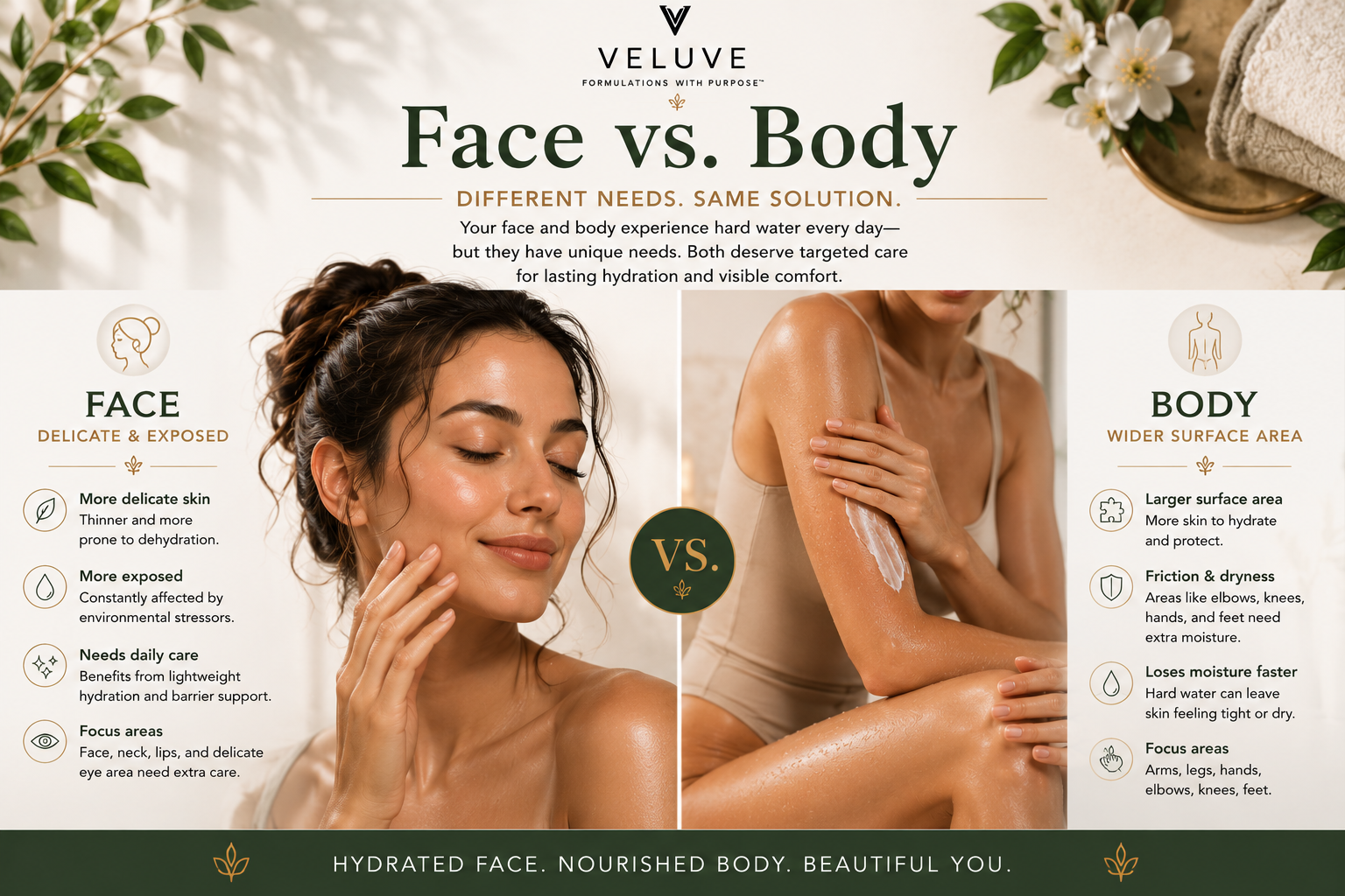 face and body moisture after hard water skin care differences