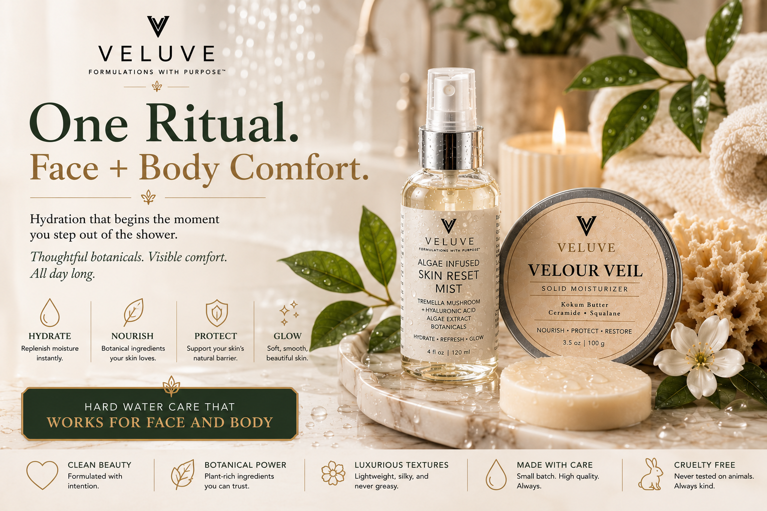 Veluve face and body moisture after hard water ritual