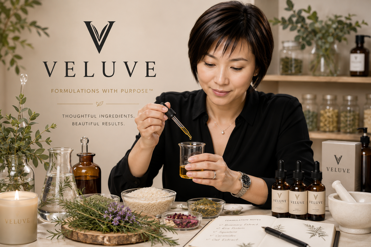 Marie Yeung developing botanical personal care formulations for Veluve